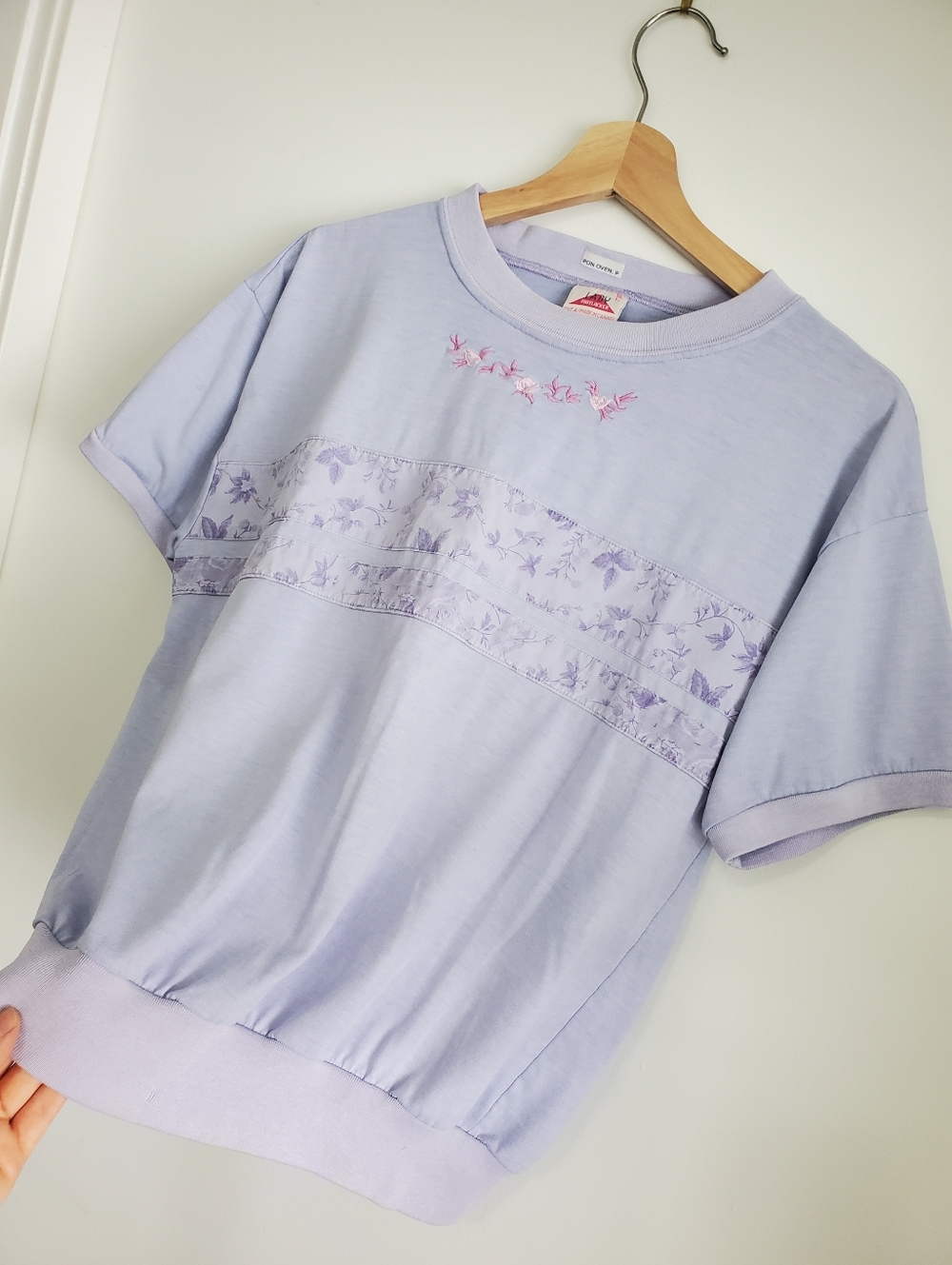 Vintage 80s Large Top lady Footlocker Bubble T-shirt Oversized Flower Embroidery - Picture 10 of 16